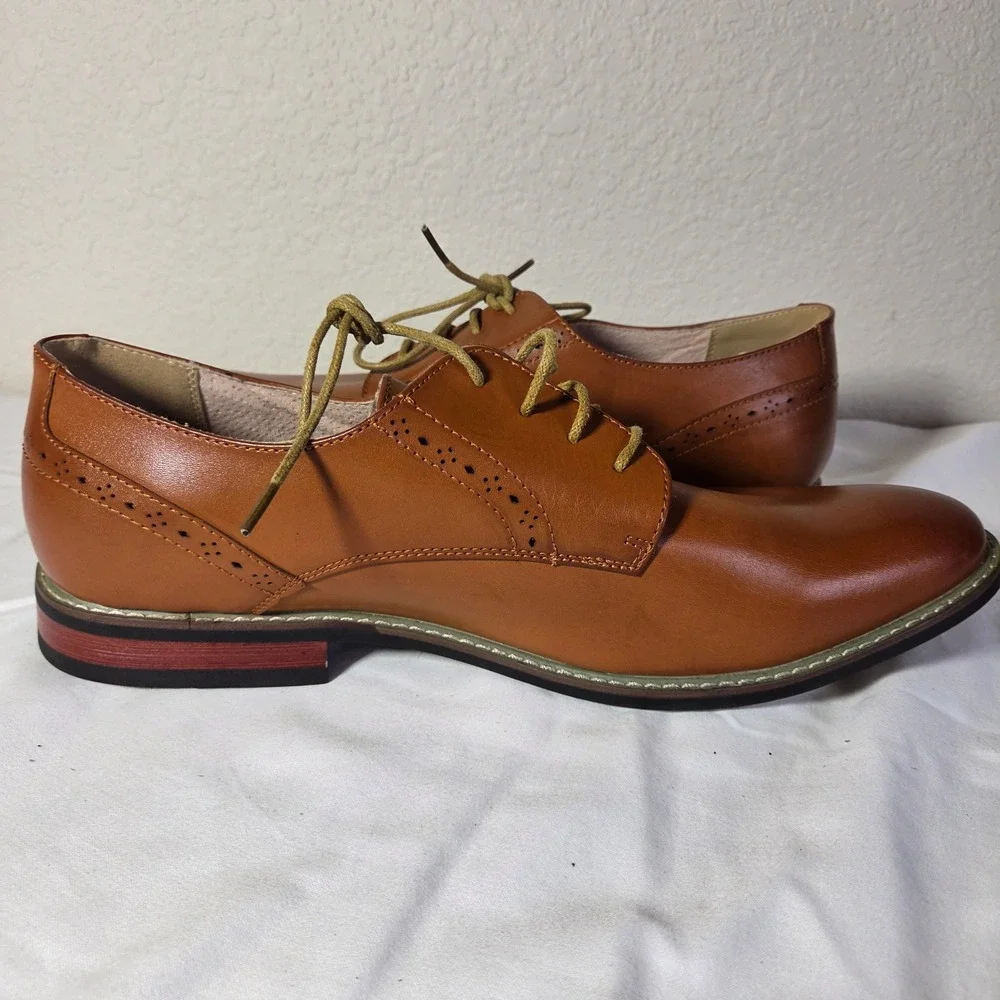 Bruno Marc Princewide-16 Mens Tan Derby Dress Shoes Wide Width Size 14W